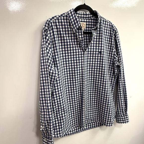 Brooks Brothers Red Fleece Button Down Shirt Men's Size Large Navy Blue Gingham - Picture 6 of 11